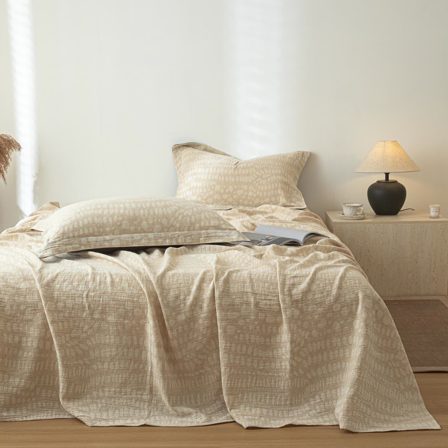 Leopard Pattern Textured Cotton Linen Bedspread