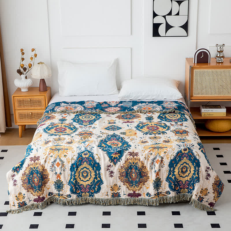 Boho Tribal Print Cotton Gauze Blanket