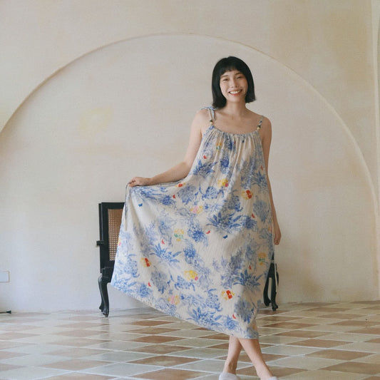 Blue Floral Cotton Camisole Nightdress