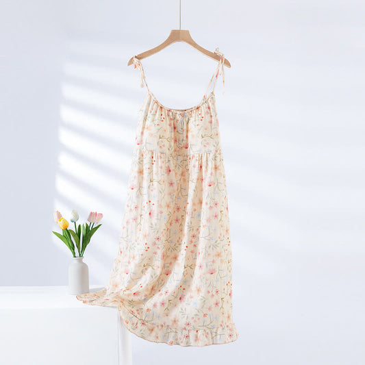 Floral Leaf Cotton Padded Camisole Nightdress