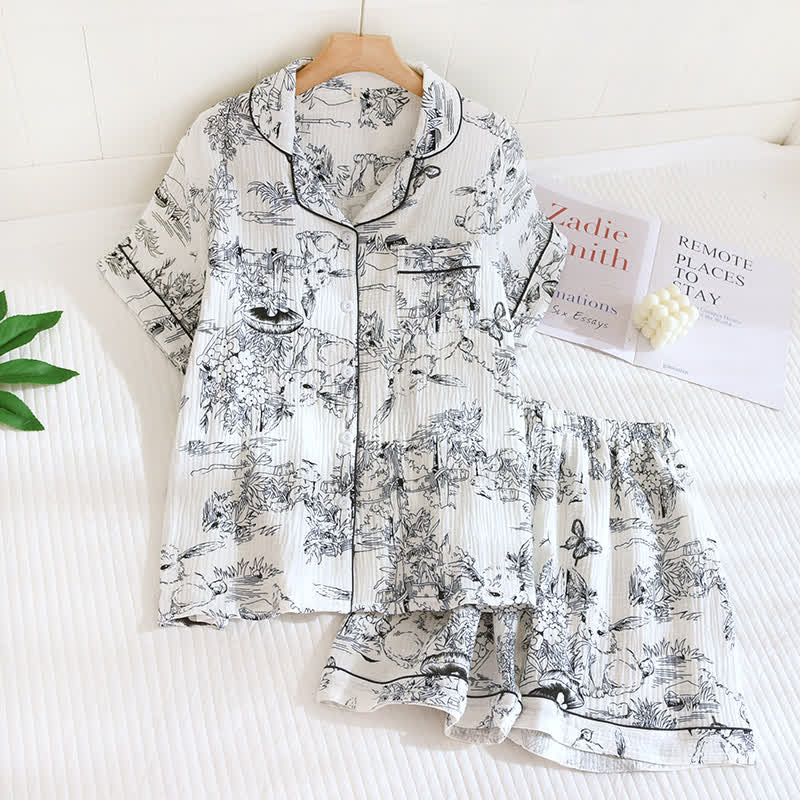 Toile Style Rabbit Print Cotton Nightwear - XL - image 1