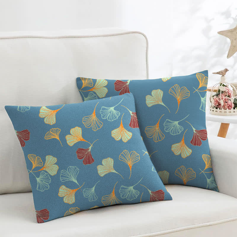 Ginkgo Biloba Cotton Jacquard Square Pillowcases(2PCS) - Blue - 18" x 18" - image 1