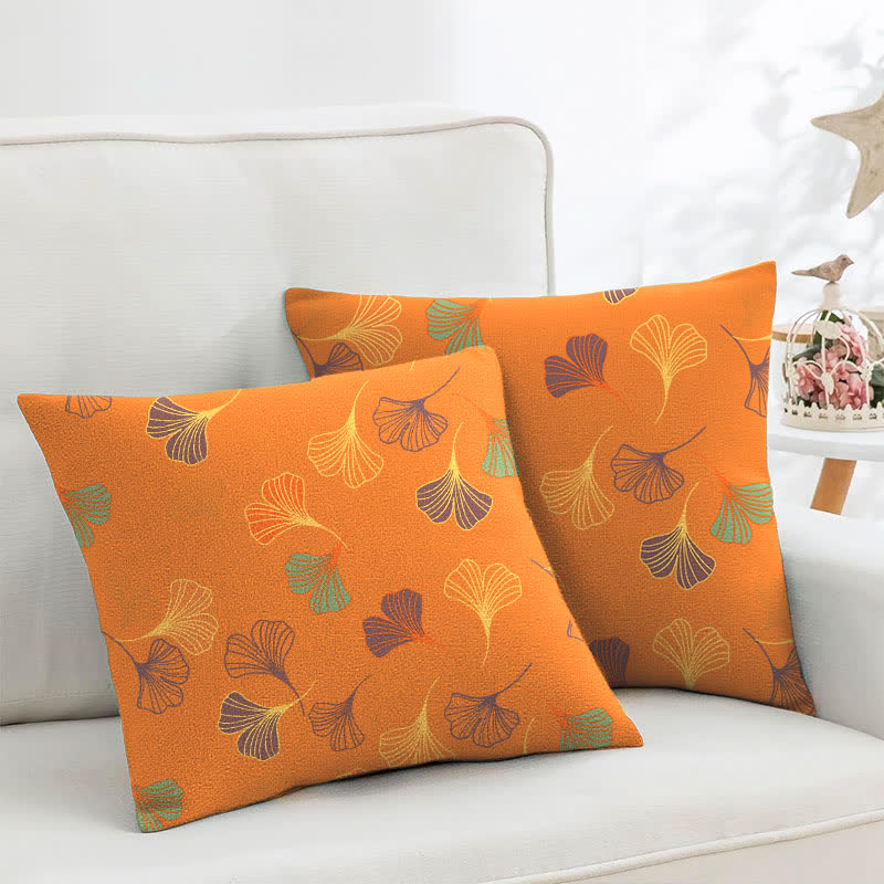 Ginkgo Biloba Cotton Jacquard Square Pillowcases(2PCS) - Orange - 18" x 18" - image 5