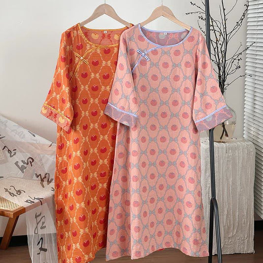Persimmon Bow Cotton Gauze Jacquard Nightdress - image 1