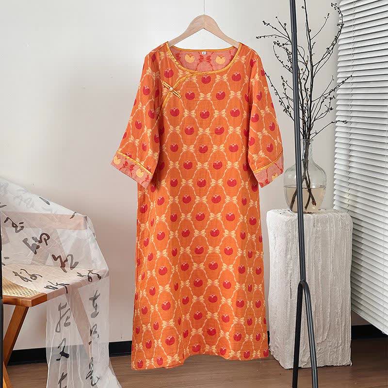 Persimmon Bow Cotton Gauze Jacquard Nightdress - Orange - XL - image 4