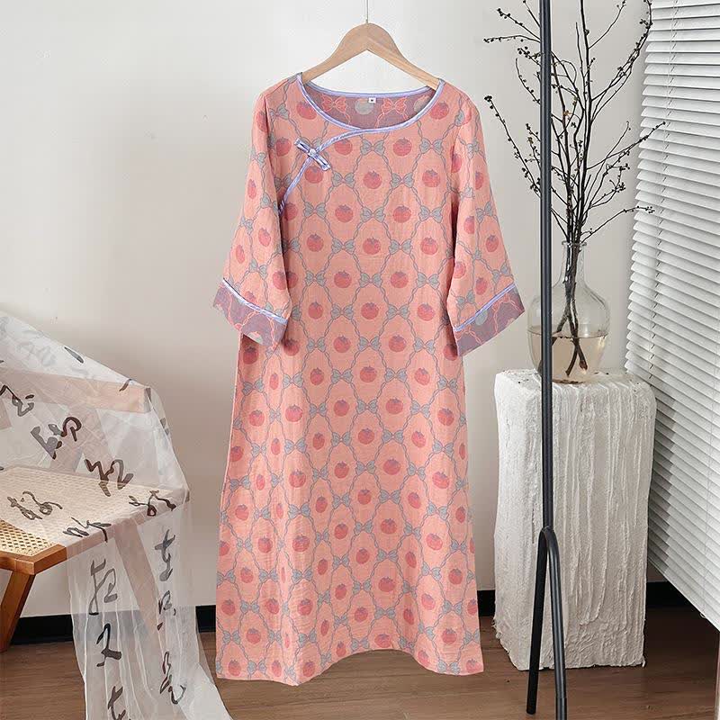 Persimmon Bow Cotton Gauze Jacquard Nightdress - Pink - XL - image 5