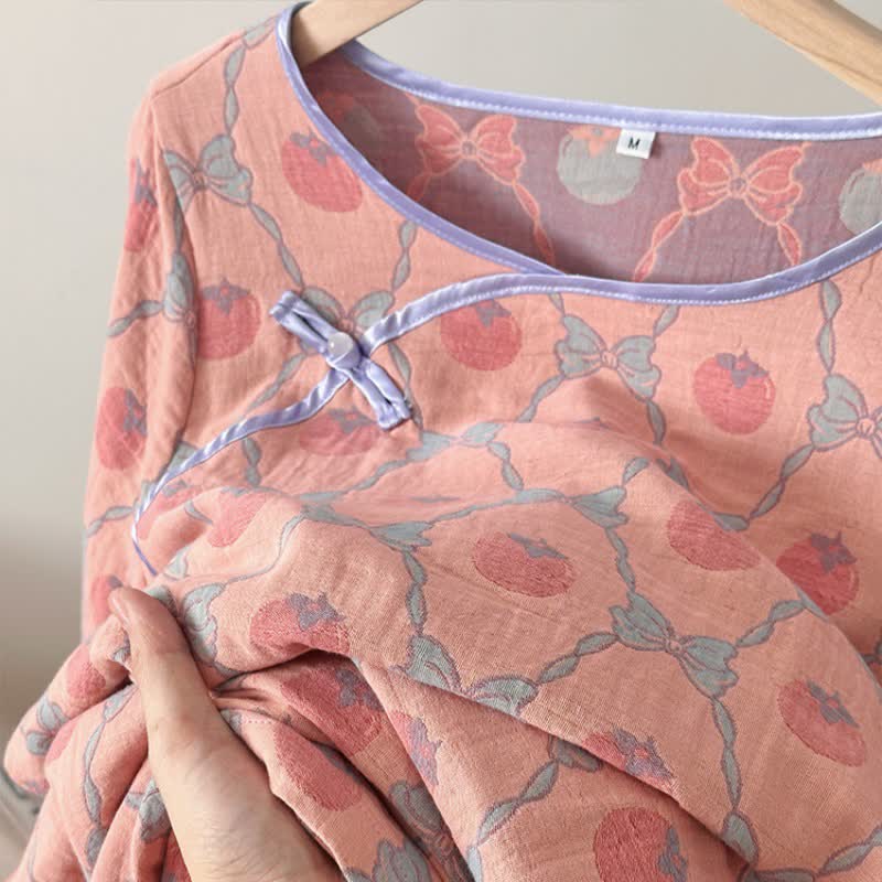 Persimmon Bow Cotton Gauze Jacquard Nightdress - image 8