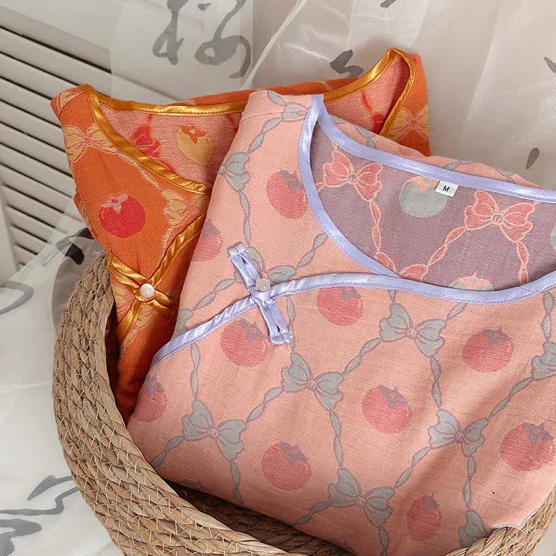 Persimmon Bow Cotton Gauze Jacquard Nightdress - image 3