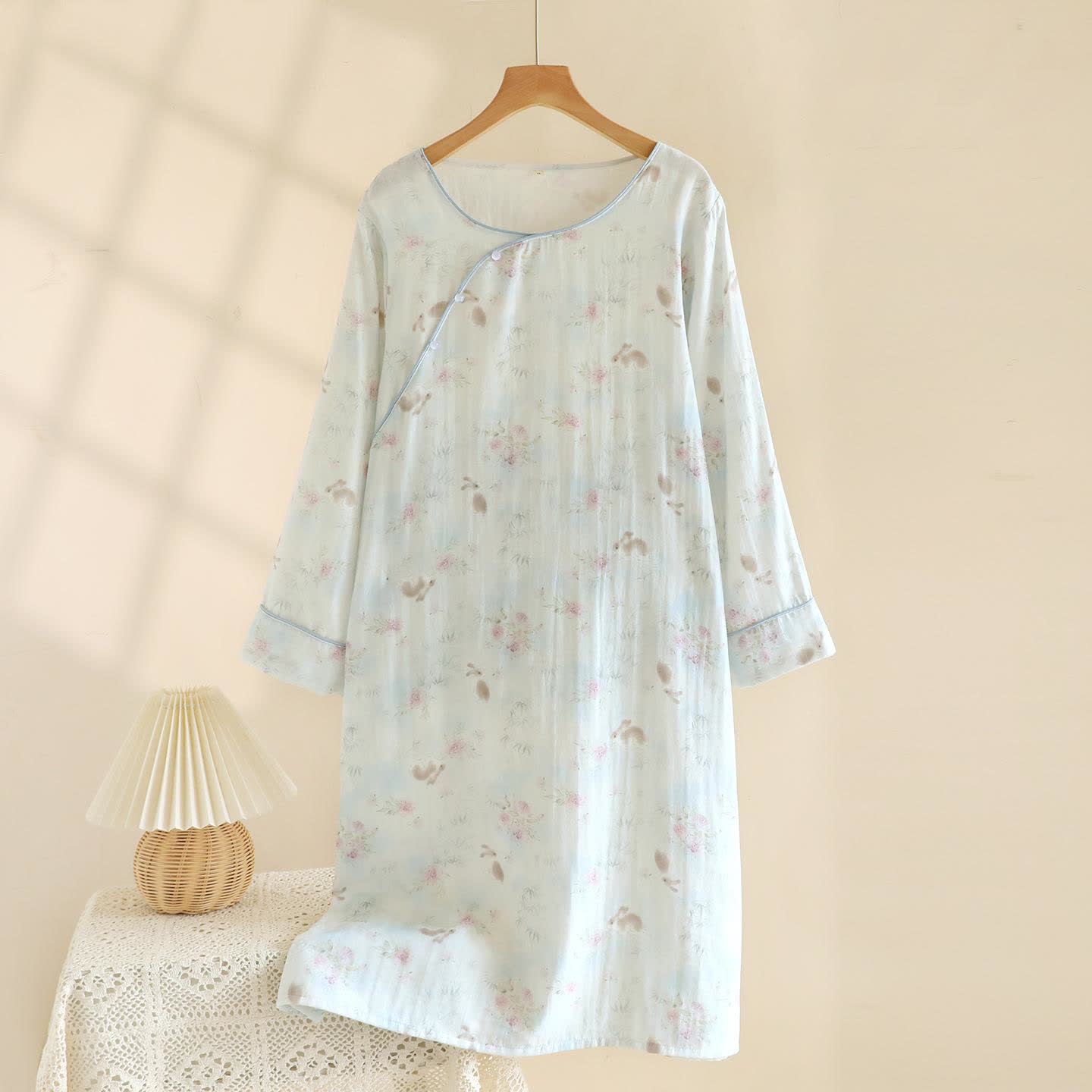 Oriental Rabbit Bamboo Cotton Gauze Nightdress - XL - image 1