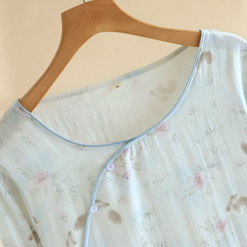 Oriental Rabbit Bamboo Cotton Gauze Nightdress - image 3