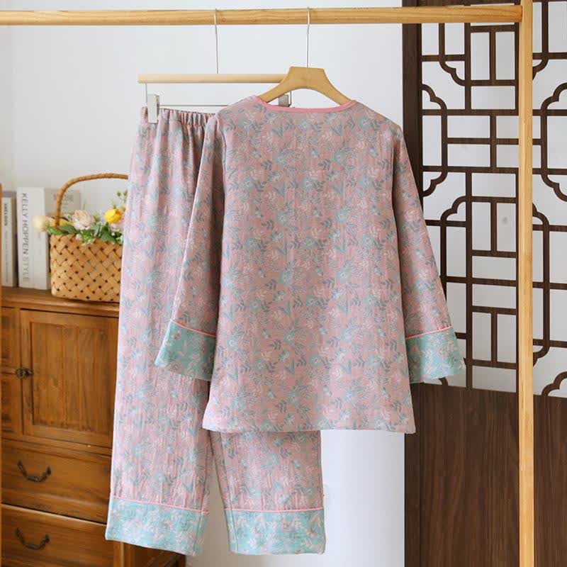 Oriental Floral Cotton Gauze Jacquard Pajamas - image 5