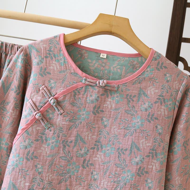 Oriental Floral Cotton Gauze Jacquard Pajamas - image 6