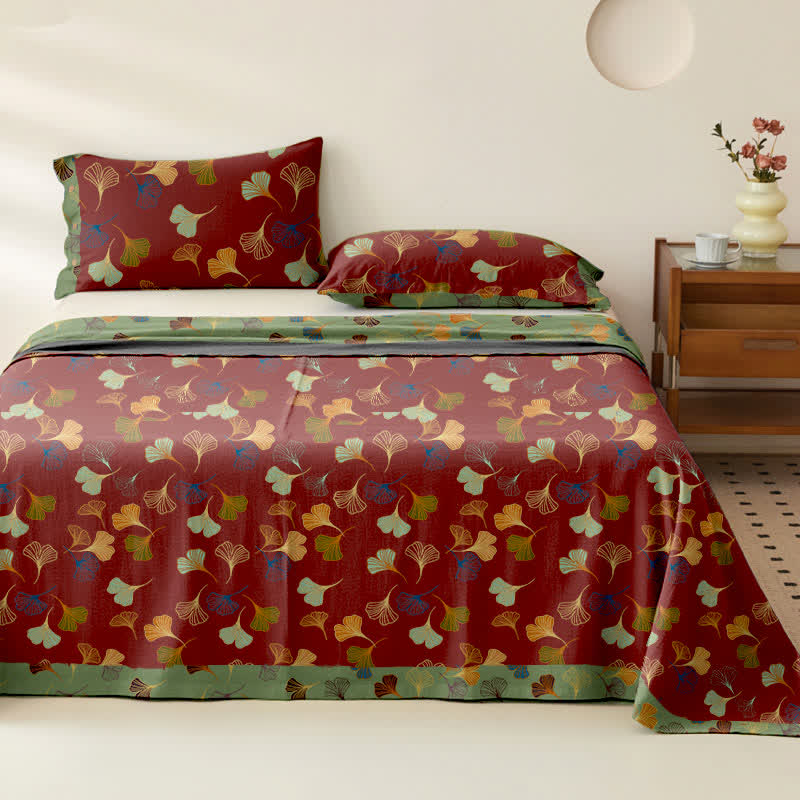 Ginkgo Biloba Cotton Jacquard Sheet Bedspread - Wine - 2PCS Pillowcases - 40" x 20" - image 8