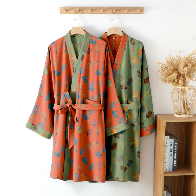 Ginkgo Biloba Cotton Gauze Kimono Robe - image 4