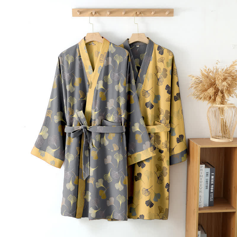 Ginkgo Biloba Cotton Gauze Kimono Robe - image 5