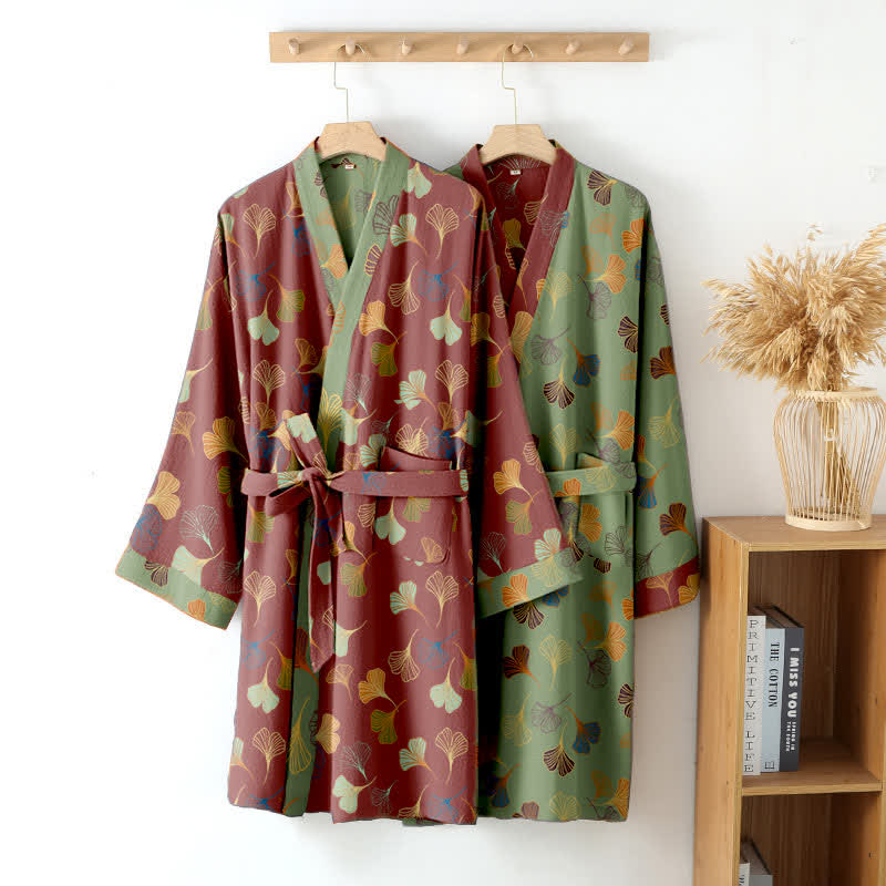 Ginkgo Biloba Cotton Gauze Kimono Robe - image 6