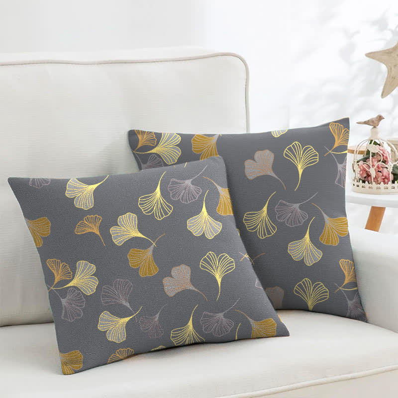 Ginkgo Biloba Cotton Jacquard Square Pillowcases(2PCS) - Dark Grey - 18" x 18" - image 17
