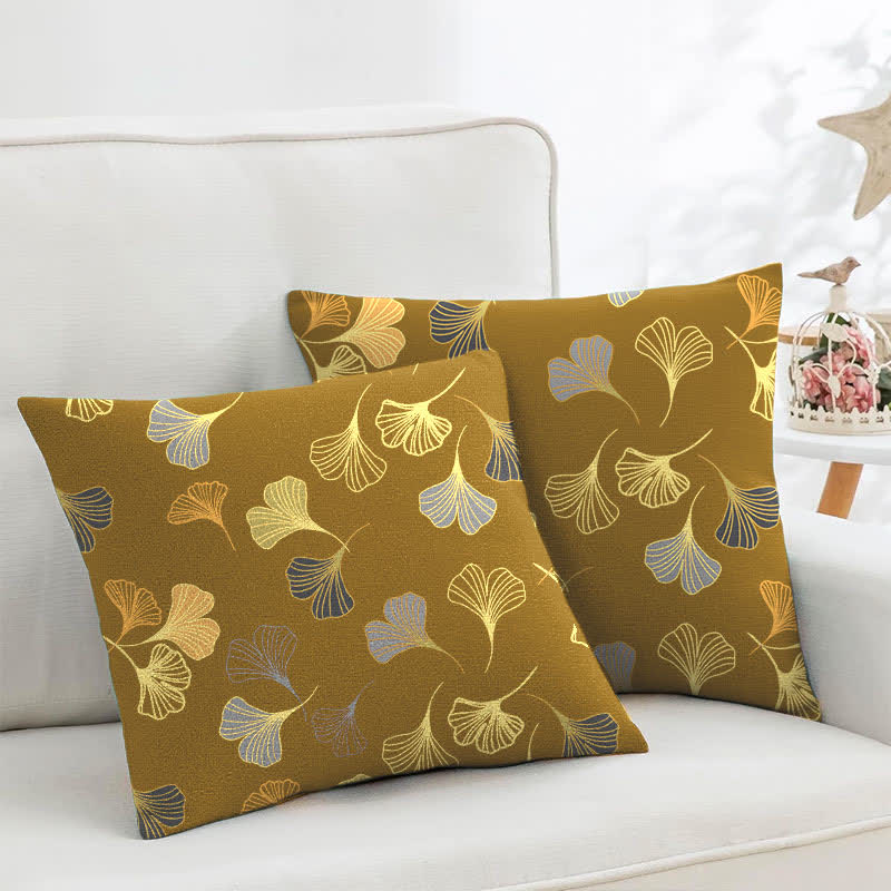 Ginkgo Biloba Cotton Jacquard Square Pillowcases(2PCS) - Dark Yellow - 18" x 18" - image 13