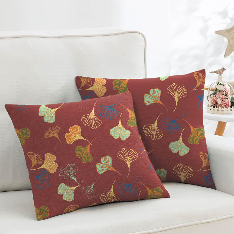 Ginkgo Biloba Cotton Jacquard Square Pillowcases(2PCS) - Red - 18" x 18" - image 29