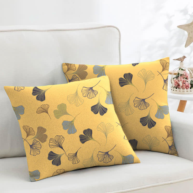 Ginkgo Biloba Cotton Jacquard Square Pillowcases(2PCS) - Light Yellow - 18" x 18" - image 21