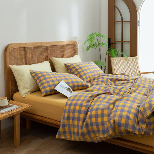 Cotton Checkered Dorm Bedding Set - Purple & Yellow - Cal King - image 1