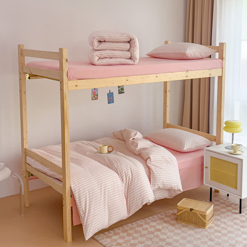 Cotton Minimalist Striped Dorm Bedding Set - Pink - Cal King - image 6