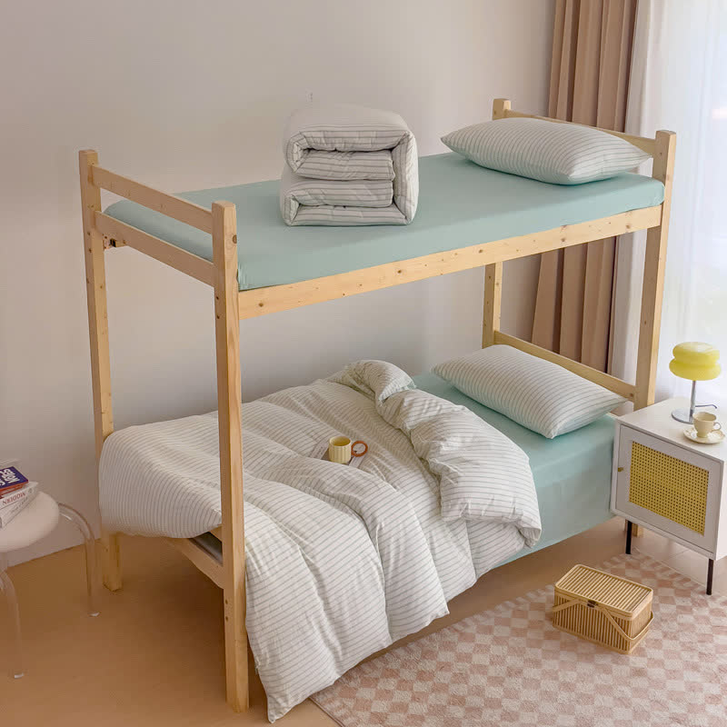 Cotton Minimalist Striped Dorm Bedding Set - Blue Green - Cal King - image 4