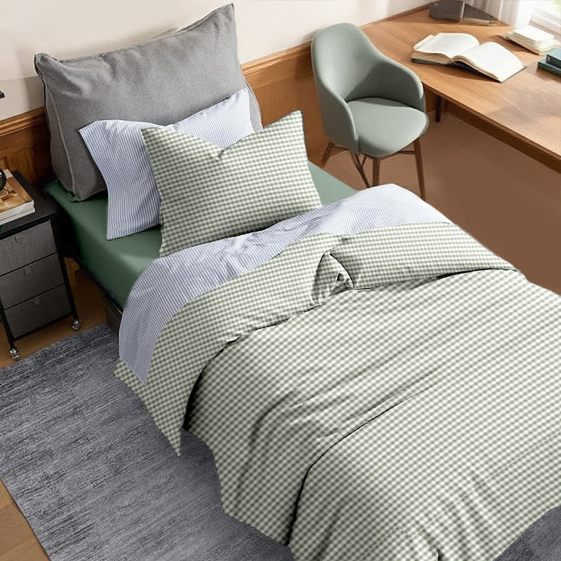 Cotton Plaid Duvet Cover Dorm Bedding Set - image 6