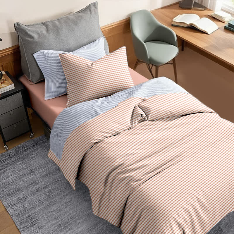 Cotton Plaid Duvet Cover Dorm Bedding Set - image 18