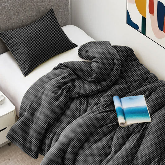 Minimalist Grid Pattern Cotton Dorm Bedding Set - image 1