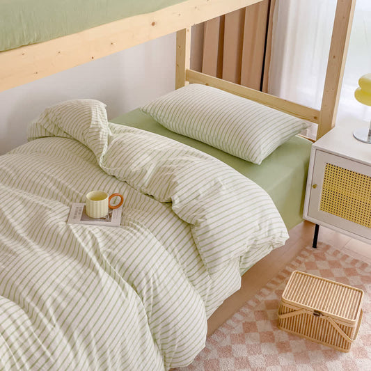 Cotton Minimalist Striped Dorm Bedding Set - Light Green - Cal King - image 1