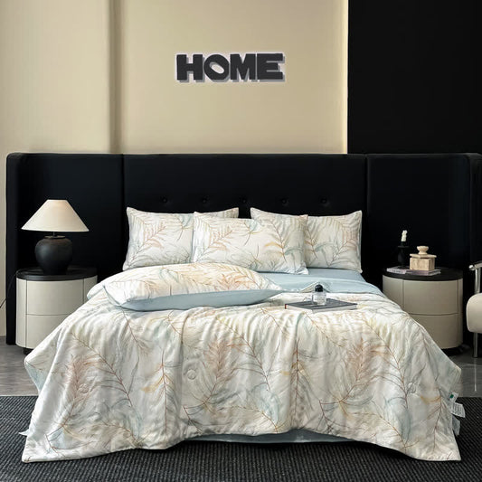 Tranquil Leaf Print Silky Natural Quilt - Bedding Sets - King - image 1