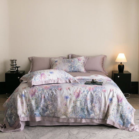 Poppy Floral Print Silky Natural Quilt - Purple - Bedding Sets - Queen - image 1