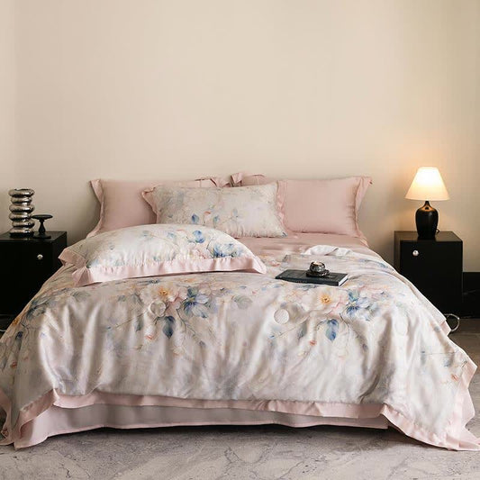 Pink Peony Print Silky Natural Quilt - Bedding Sets - Queen - image 1