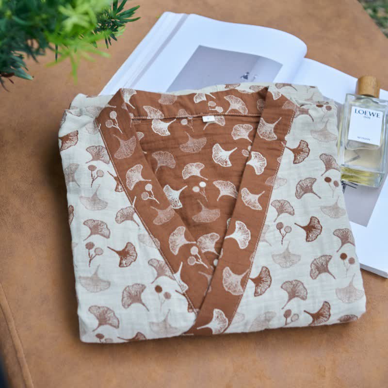 Two-Tone Ginkgo Cotton Gauze Kimono Robe - image 30