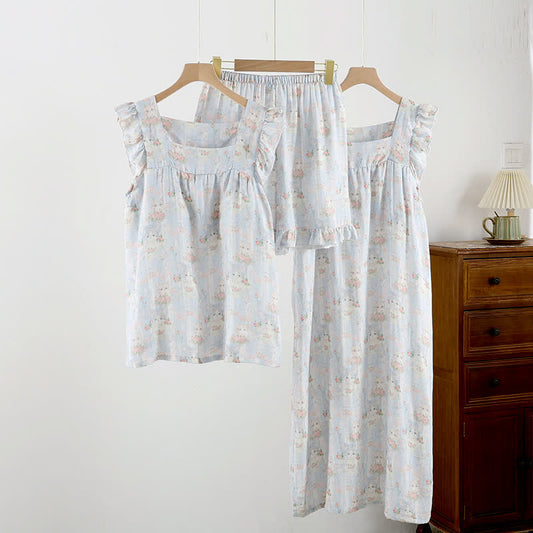 Cat Print Padded Ruffle Sleeveless Nightwear - image 1