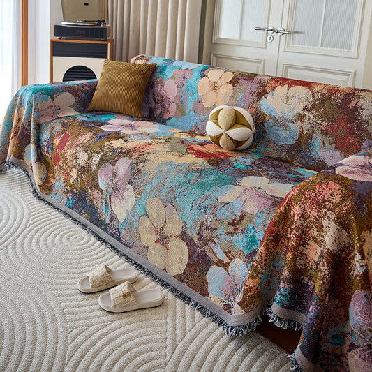 Vintage Floral Tassel Sofa Throw Blanket - 71" x 134" - image 1