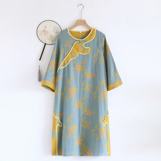 Floral Pure Cotton Gauze Loose Nightdress - XL - image 1