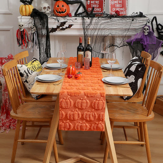 Halloween Pumpkin Quilted 3D Table Runner - Orange - 13" x 108" - image 1