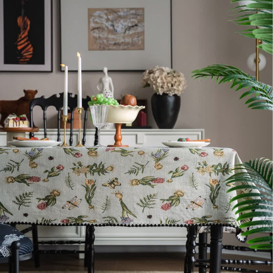 Vintage Butterfly Daffodils Jacquard Tablecloth - Round - 60" x 60" - image 1