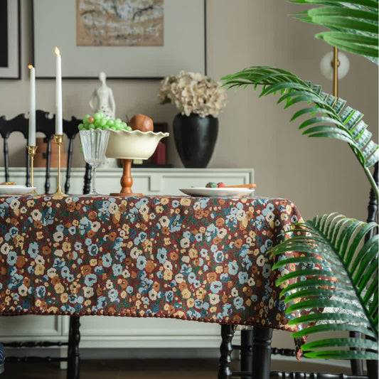 Retro Floral Blooming Jacquard Tablecloth - Rectangle - 55" x 102" - image 1