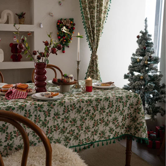 Christmas Holly Leaf Print Tablecloth - 55" x 102" - image 1