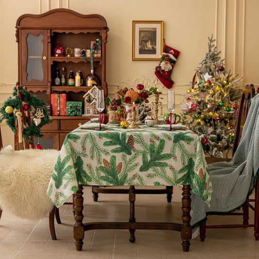 Christmas Pine Cone Print Tablecloth - Round - 48" - image 1