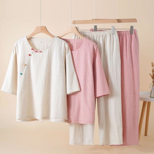 Oriental Style Buttoned Loungewear Set - image 1