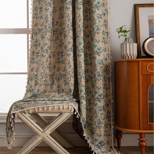 Rustic Blue Floral Light Filtering Curtain - image 1