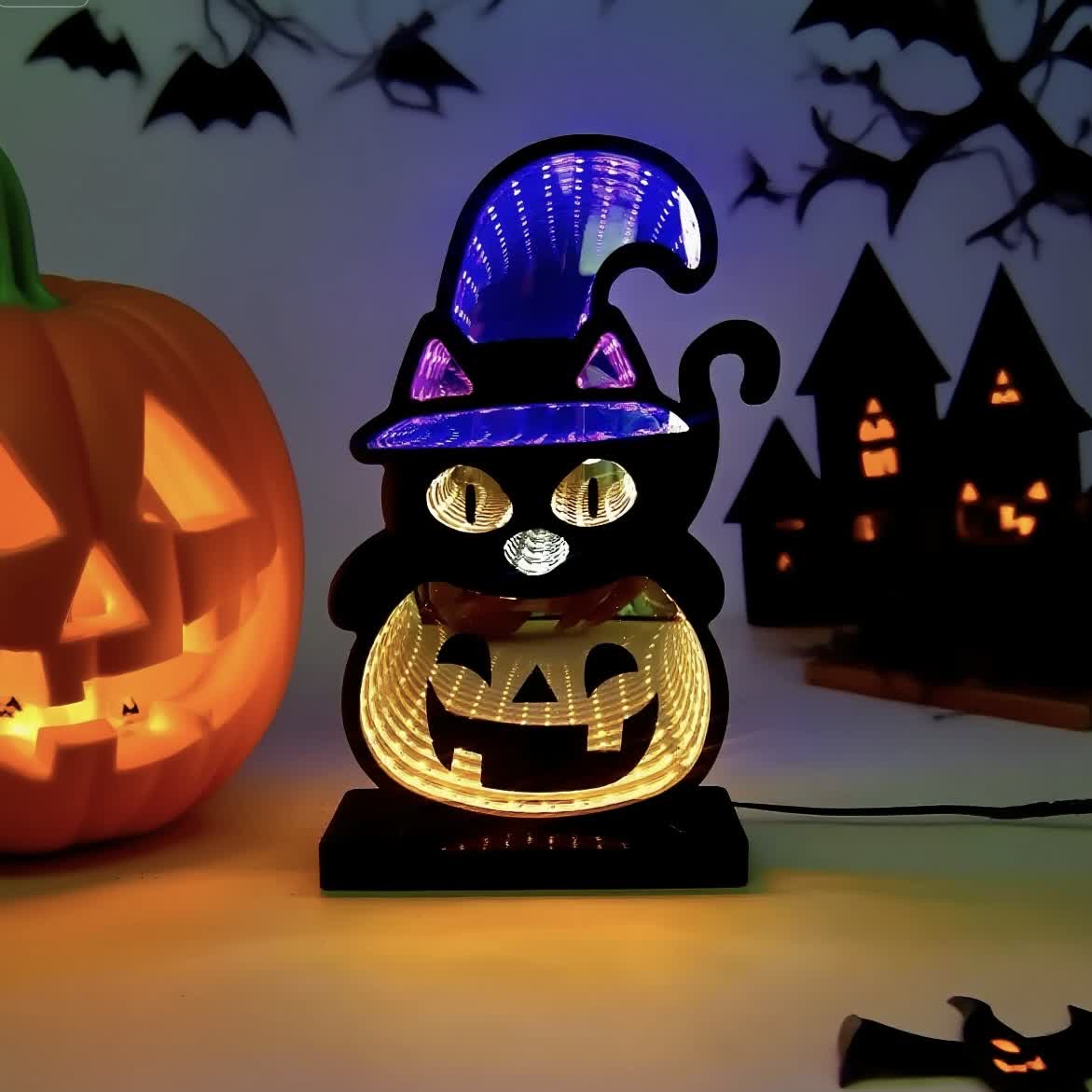 3D Black Cat Pumpkin Infinity Lights - image 2