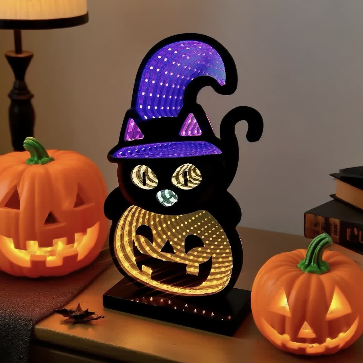 3D Black Cat Pumpkin Infinity Lights - image 5