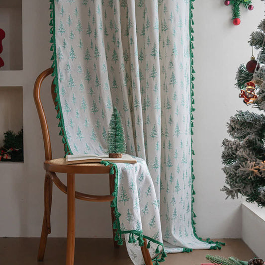 Green Fir Tree Print Curtain - Rod Pocket - 59" x 102" - image 1