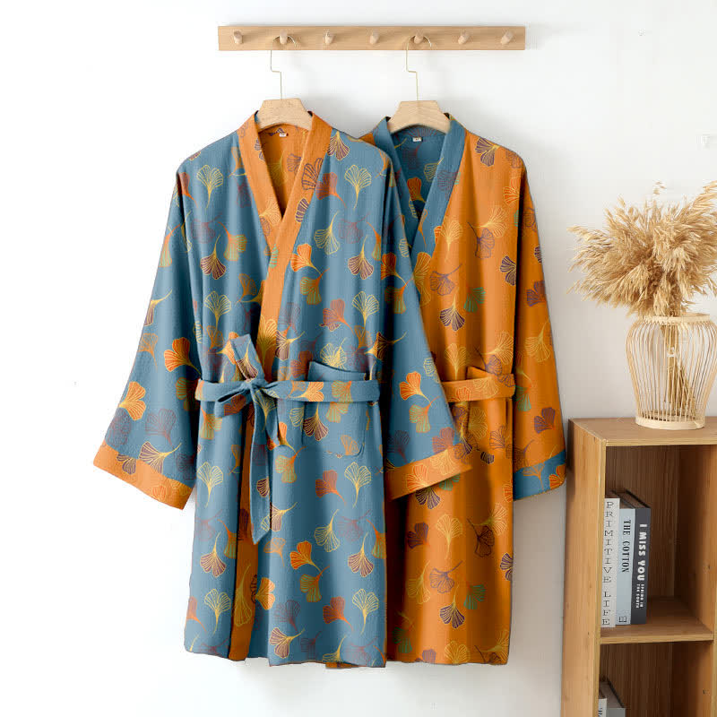 Ginkgo Biloba Cotton Gauze Kimono Robe - image 3