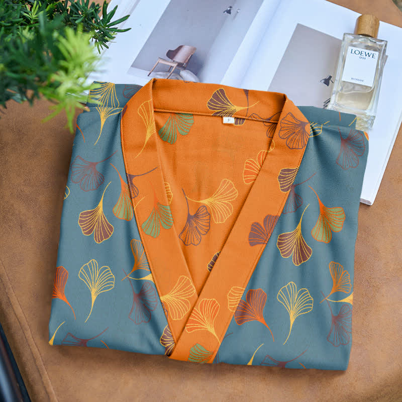 Ginkgo Biloba Cotton Gauze Kimono Robe - image 8